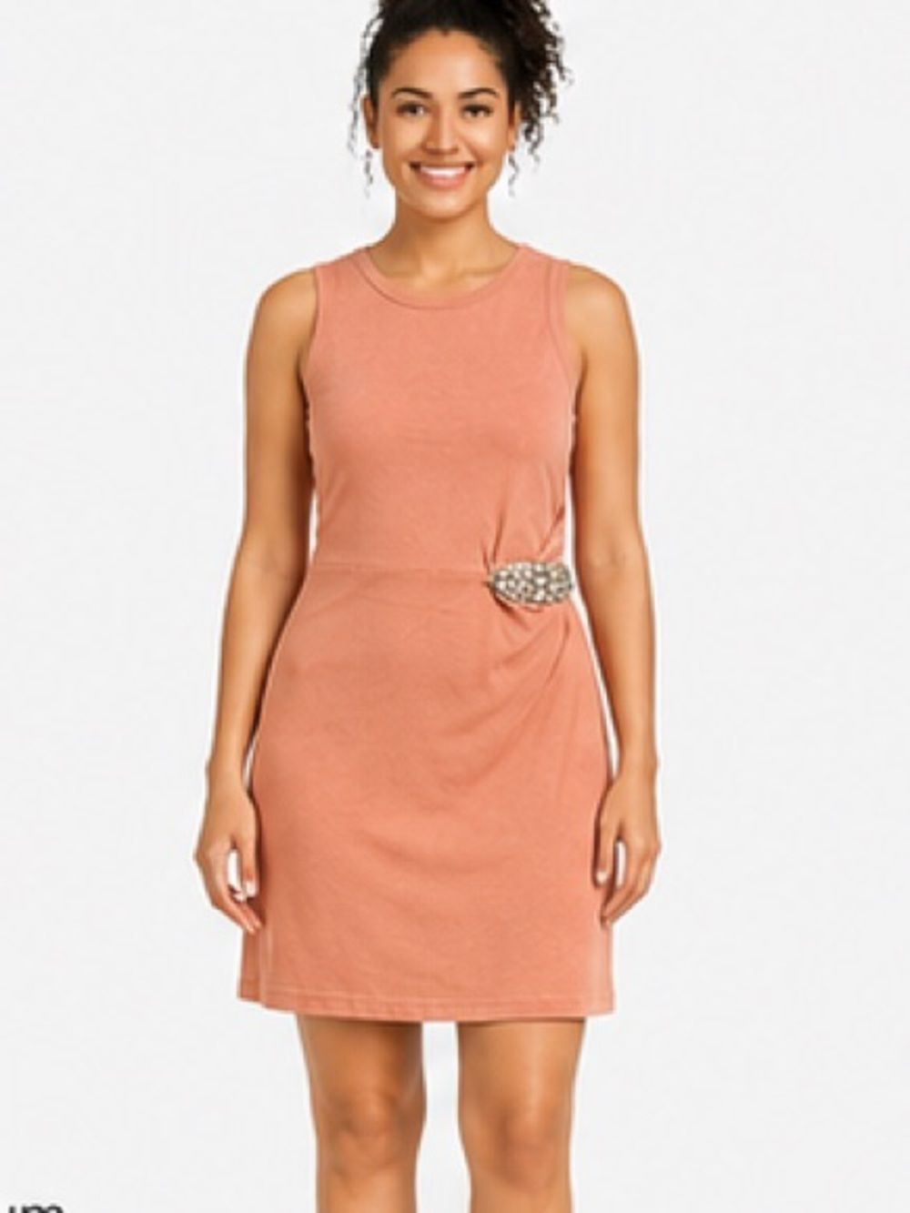 Express Rose-Peach Sleeveless Dress with Jewel Accent Medium